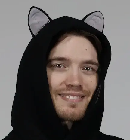 Austin wearing ComfyKitsu hoodie